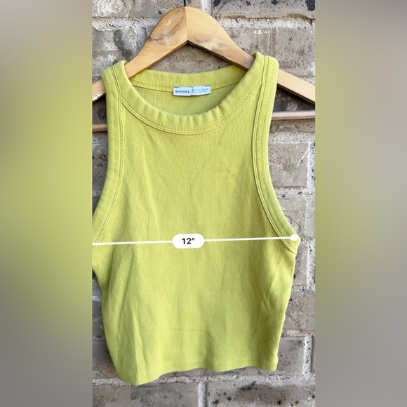 Bershka Lime Green Muscle Ribbed Tee Size M - Picture 6 of 7
